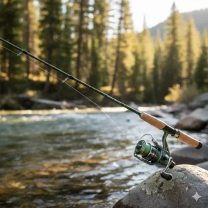 Side profile of a 6'6" spinning rod for trout fishing, showing the fast tip action and comfortable grip.