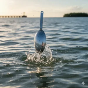 A classic chrome spoon lure, known for its reflective flash and wobble that mimics injured baitfish.