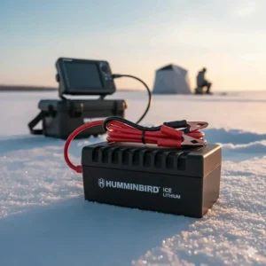 Long-lasting lithium-ion battery pack for powering the best ice fishing fish finder in cold weather.