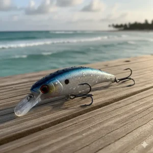 A slender, hard plastic suspending jerkbait saltwater lure shaped like a minnow, ideal for twitching or ripping to entice fish in shallow water.