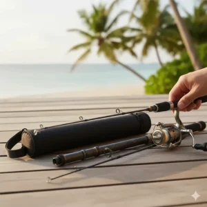 A compact, multi-section telescopic rod designed for travel, making it one of the most portable options for shore fishing.