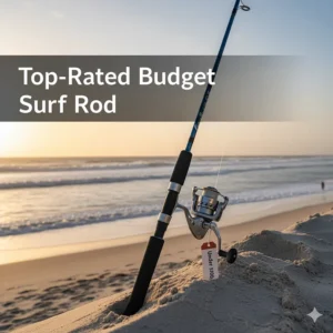 A highly-rated, affordable fiberglass/graphite composite rod considered one of the best fishing rods for surf fishing on a budget.