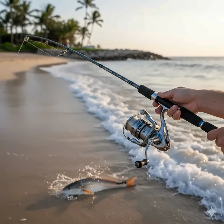 Best saltwater fishing rod combo featuring a graphite rod and corrosion-resistant spinning reel, ready for inshore angling.