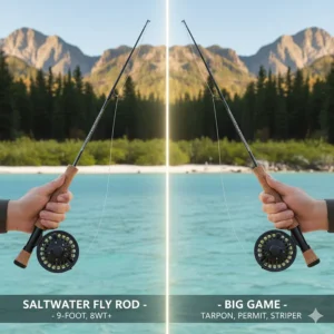 A heavy-duty, powerful 9-foot saltwater fly rod designed for battling large marine species.