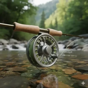 A lightweight fly fishing reel that is ideal for trout fishing on a small river or stream.