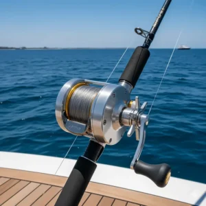 Heavy-duty saltwater baitcasting combo designed for offshore use or catching large, hard-fighting species.