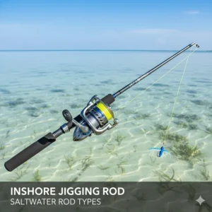 A medium-light spinning rod, ideal as an inshore saltwater fishing rod for casting small jigs and lures in the flats.