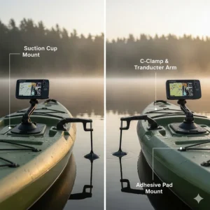 Comparison of various no-drill kayak fish finder mount options for maintaining hull integrity.