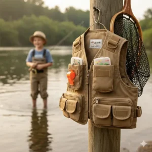 A small-sized fly fishing vest designed specifically for youth and child anglers.