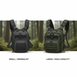Side-by-side comparison of a minimalist fly fishing chest pack versus a high-capacity model for long trips.