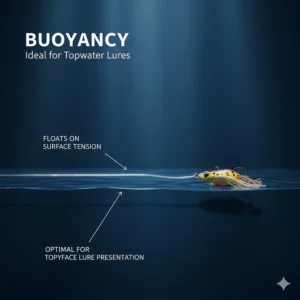 Illustration showing monofilament fishing line floating on the water surface for topwater lure fishing.