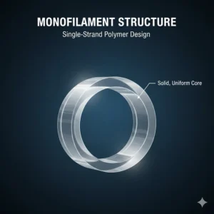 Technical illustration showing the single-strand internal structure of monofilament fishing line.