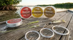 Diagram illustrating how to tie a fluorocarbon shock leader to braided line for snook fishing gear.