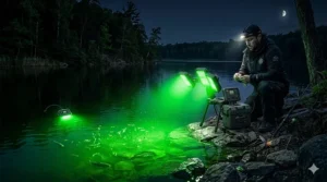 A compact, battery-operated LED light rig used by bank fishermen for night fishing.