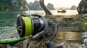 Infographic showing the braided line capacity and yardage for a standard 4000 size spinning reel.