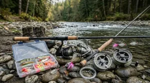 An array of high-quality spinning and baitcasting reels designed for steelhead fishing.