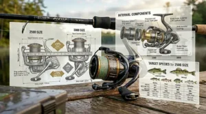 Illustration of bass, walleye, and trout, which are the primary targets for a 2500 size spinning reel.