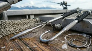 A heavy-duty halibut harpoon and gaff used as landing gear for safely securing trophy-sized Pacific halibut.