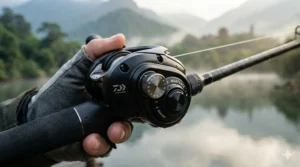 External view of a baitcaster magnetic brake adjustment dial showing numerical settings for cast control.