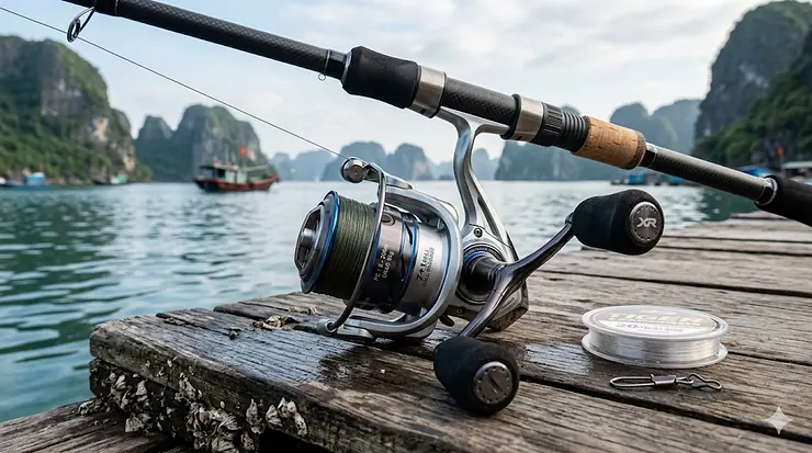 A high-performance saltwater spinning reel mounted on a carbon fiber rod, representing the best spinning reel under $200 for versatile angling.