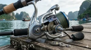 A comparison chart of top-rated spinning reels under $200 highlighting gear ratios, ball bearing counts, and maximum drag settings.