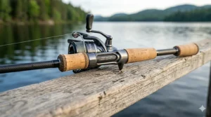 Ergonomic split grip cork handle and custom reel seat on a modern fast action spinning rod.