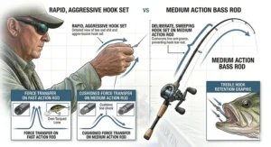 Graph comparing casting distance of different lure weights on a fast action rod versus a medium action rod.