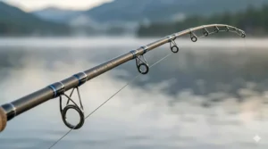 Detailed view of micro guides on a medium light spinning rod ensuring smooth braided line flow during a cast.