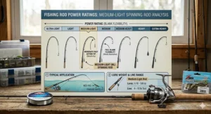A diagram comparing fishing rod power ratings highlighting the flexibility of a medium light spinning rod blank.