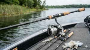 A spinning rod and reel setup optimized for throwing lightweight finesse jerkbaits for cold water bass.