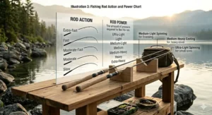 A chart illustrating fast, medium, and slow rod action for choosing a spinning rod under 100 dollars.