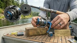 Close-up of a secure, ergonomically designed locking reel seat on an affordable spinning rod.