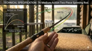 Flex curve diagram demonstrating seamless transition and action on a medium-heavy two piece spinning rod.