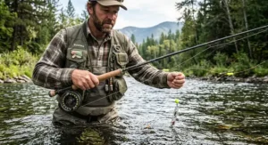 Angler fishing an indicator nymph rig using a versatile 9-foot 5-weight fly rod