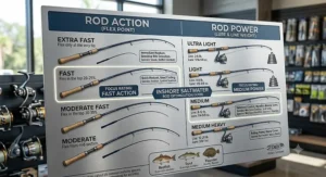 Chart comparing fast action and medium power ratings for an inshore saltwater rod.