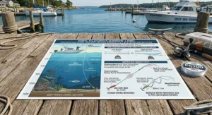 Diagram showing how low stretch in 100% fluorocarbon line improves sensitivity and strike detection for deep water fishing