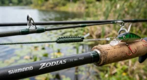 FG knot connecting a main braided line to a 15lb fluorocarbon leader for bass fishing