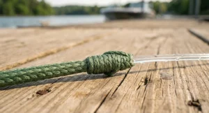 Close-up of an FG knot connecting 8 strand braided main line to a fluorocarbon leader