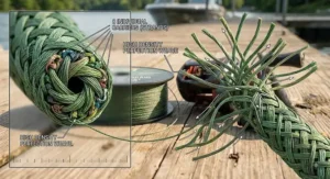 Diagram showing the cross section and weave pattern of an 8 strand braided fishing line