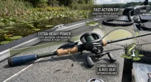 Diagram showing the extra-heavy power and fast action tip of a flipping combo bass rod