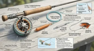 Diagram illustrating line, sink tip, leader, and fly rigging for switch rod fly fishing.