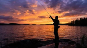 Celebrating a successful day on the water wearing breathable fishing pants for women plus size at sunset